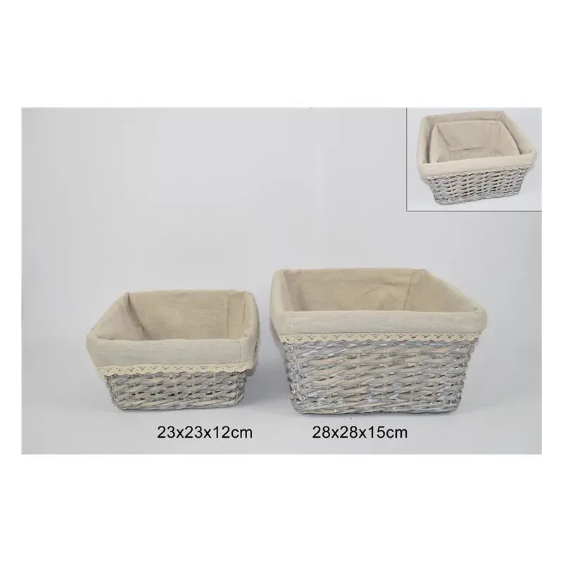 Square Wicker Basket with Cotton Lining in Two Sizes | ChartaRè