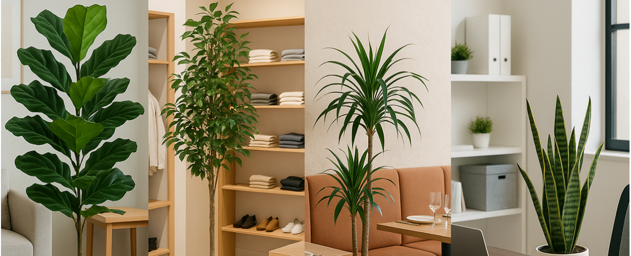 Evergreen greenery, like artificial plants transform homes, shops, restaurants and offices.