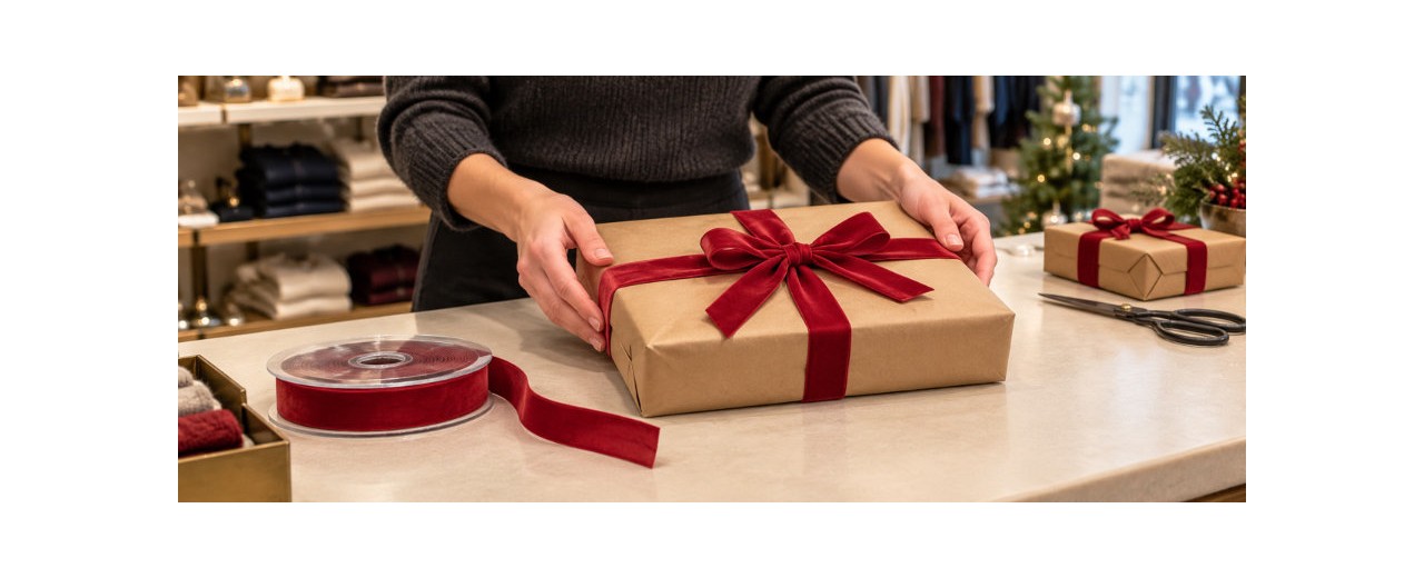 Nastri di Natale per negozi: abbinamenti, fiocchi e quantità