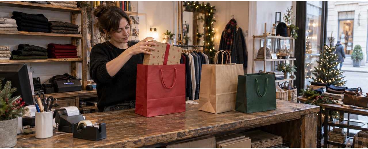 Shopper natalizie per negozi: formati e quantità